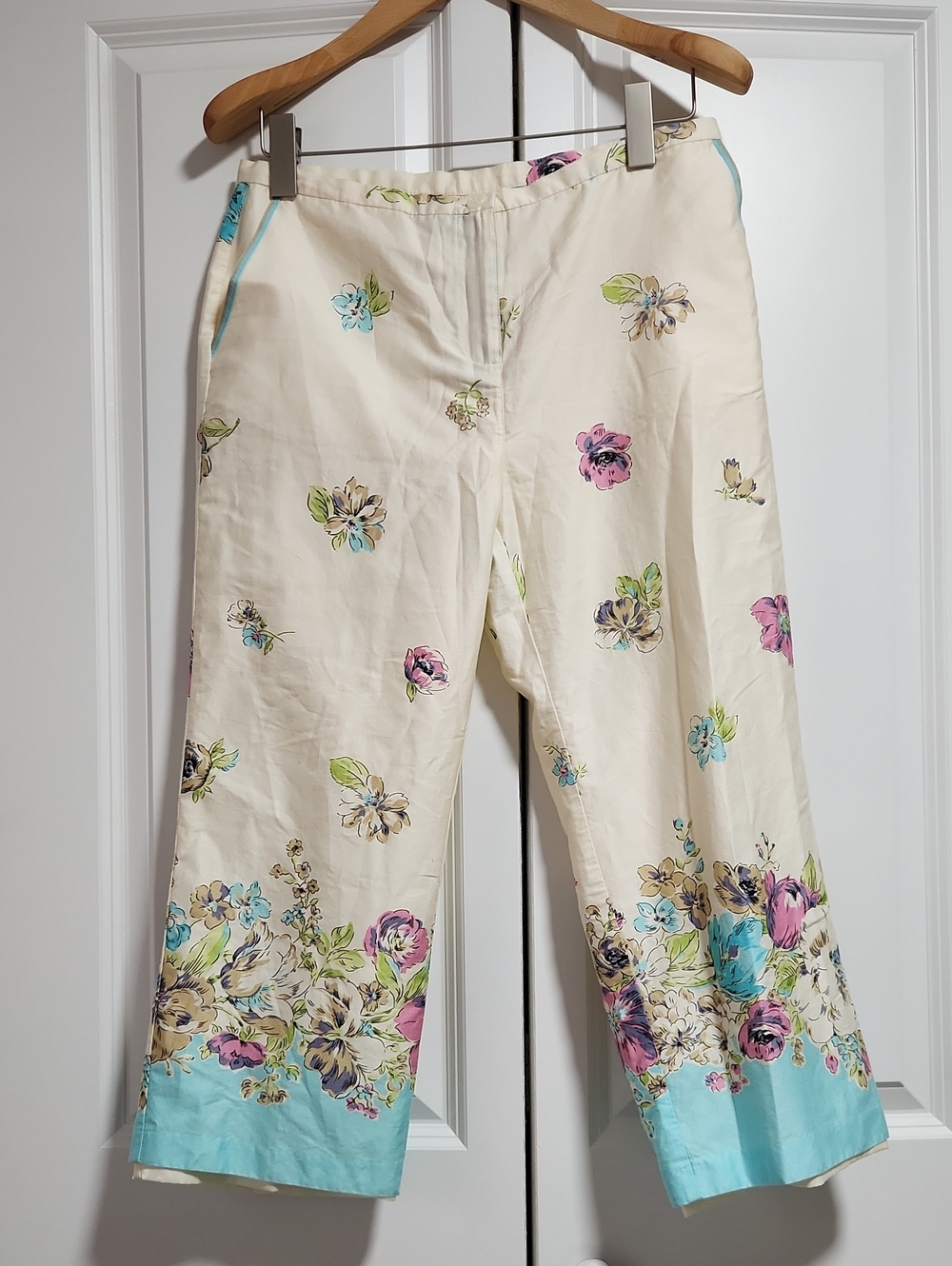 Oscar de la Renta Petite Floral Cotton Cropped Pants 8P